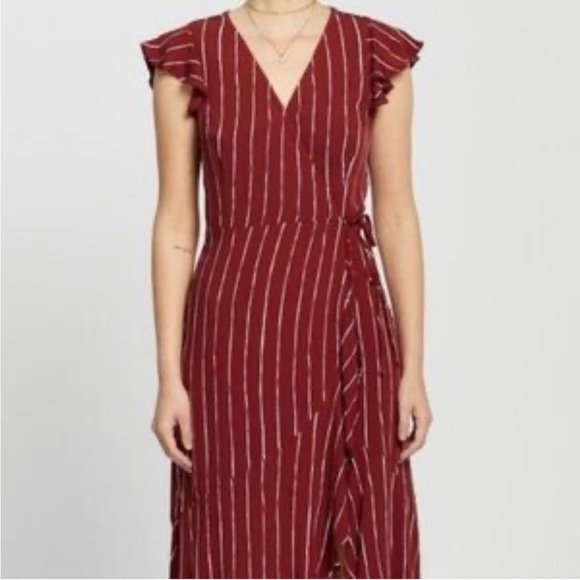 Abercrombie & Fitch dress Wrap maroon red stipe asymmetrical Medium - Picture 1 of 11